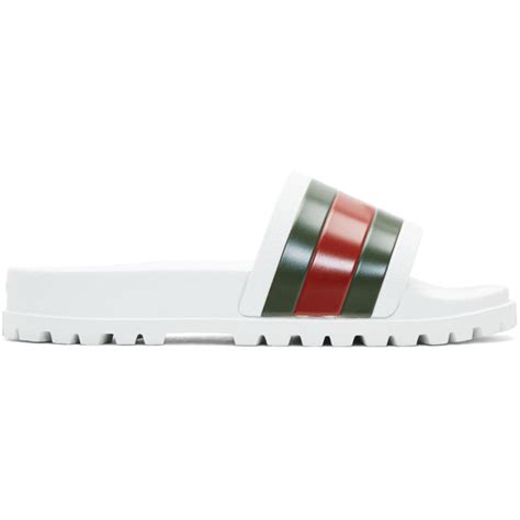 gucci white striped pursuit trek sandals|Gucci slide sandals.